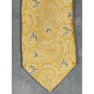 Valentino Mens Silk Tie Yellow Paisley Jacquard Made in Italy Wide Necktie